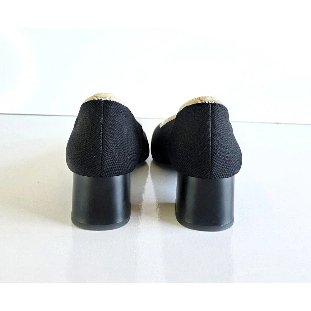 VIVAIA Julie Arch Pro Almond Toe Chunky Heels Black Ivory 40.5 9 9.5 Knit Pumps